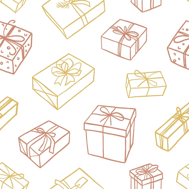 Patrón vectorial de cajas de regalos en estilo boceto