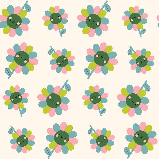 Patrón vectorial con caracteres brillantes flores fondo floral