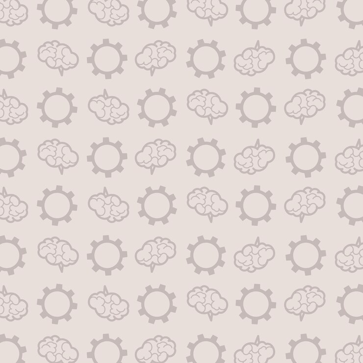 Patrón vectorial de cerebros y engranajes sobre un fondo gris