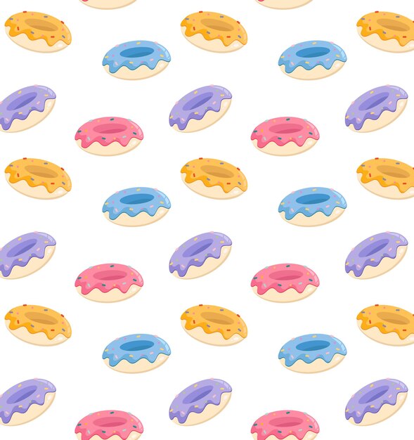 Patrón vectorial de colores con diferentes rosquillas Rosas azules, púrpuras y naranjas con salpicaduras