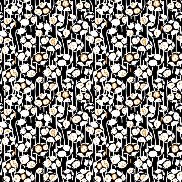 Patrón vectorial colorido de manchas y rayas abstractas. Color negro, naranja y blanco.