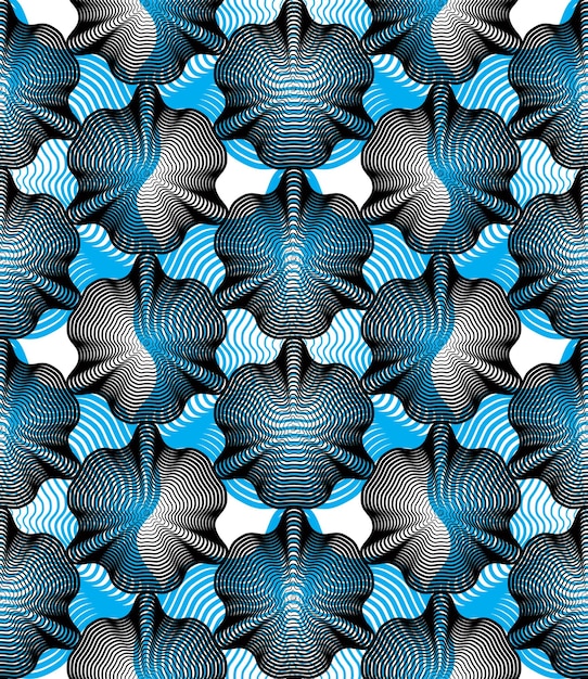 Patrón vectorial continuo con líneas gráficas, fondo abstracto decorativo con formas superpuestas. Fondo transparente ornamental colorido, se puede utilizar para diseño y textil.