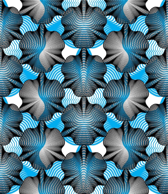 Patrón vectorial continuo con líneas gráficas, fondo abstracto decorativo con formas superpuestas. Fondo transparente ornamental colorido, se puede utilizar para diseño y textil.