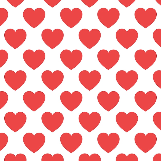 Patrón vectorial corazones rojos decoración iconos planos sobre fondo blanco para las vacaciones del Día de San Valentín Bodas