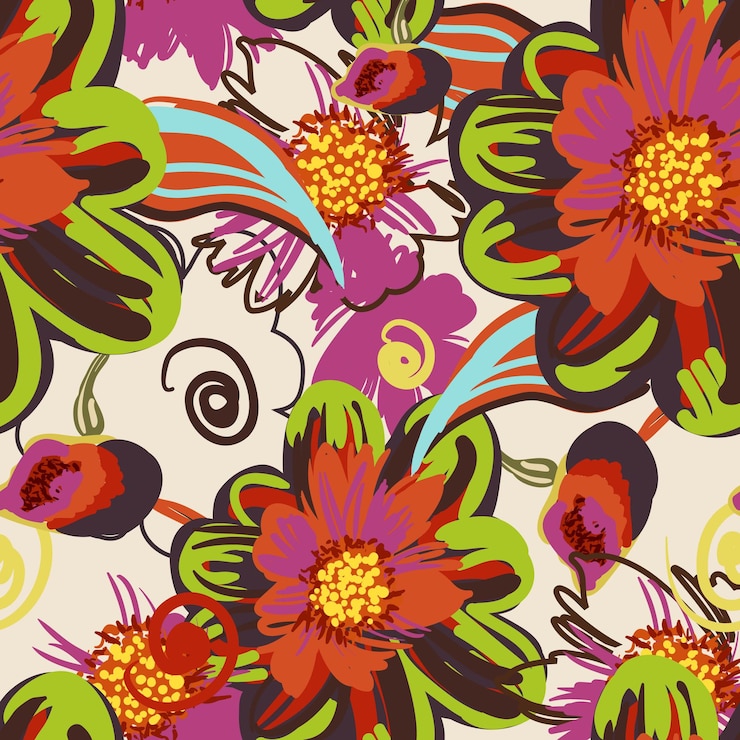 Vector patrón vectorial sin costura con flores de dibujo