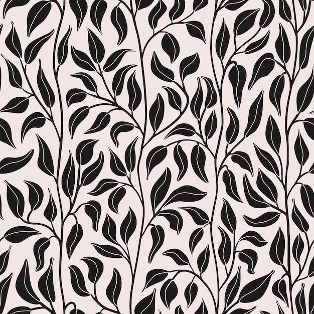 El patrón vectorial sin costura de follaje negro es ideal para el embalaje de álbumes de papel pintado textil