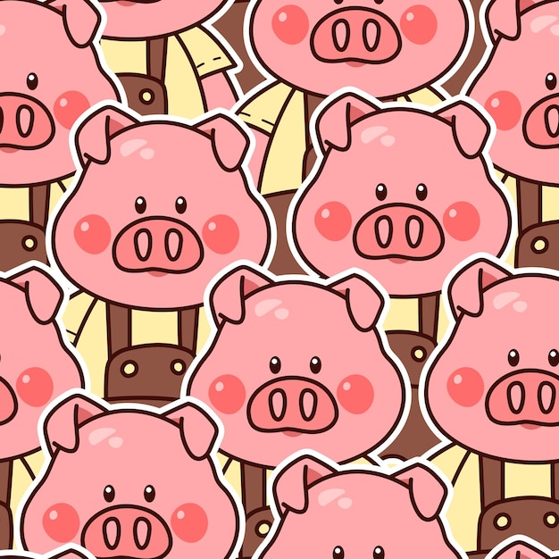 Patrón vectorial sin costura de lechón Kawaii Carácter de cerdo lindo