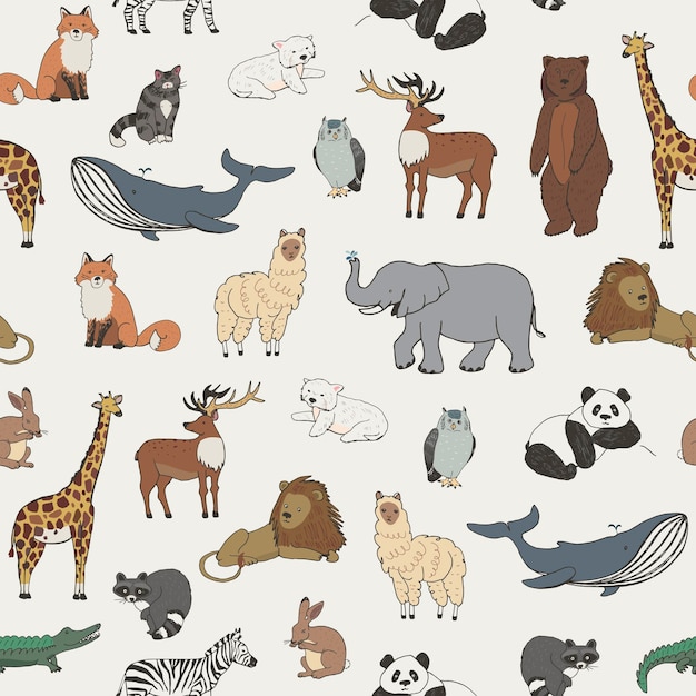 patrón vectorial sin costuras con animales lindos