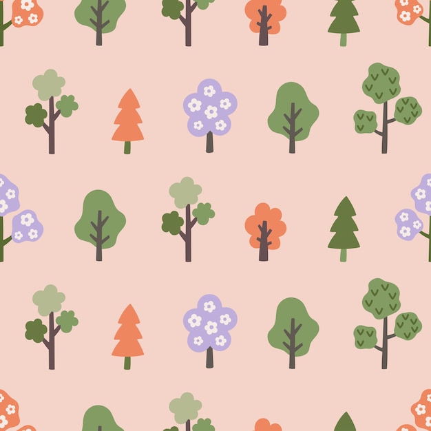 Patrón vectorial sin costuras de árboles de dibujos animados
