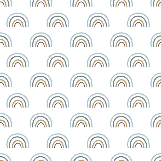Patrón vectorial sin costuras con arco iris dibujado a mano