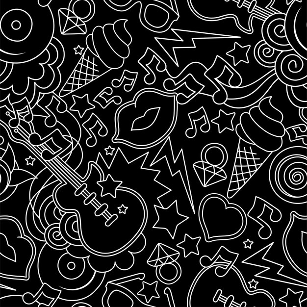 Patrón vectorial sin costuras en blanco y negro Fondo de arte pop Ilustración de moda Dibujo en estilo moderno para ropa Dibujo para niños Ropa textiles y telas o embalaje