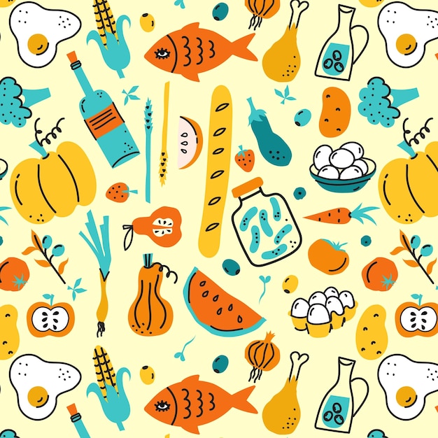 Patrón vectorial sin costuras con bonitas ilustraciones de cottage core jardinería de fondo de primavera y verano