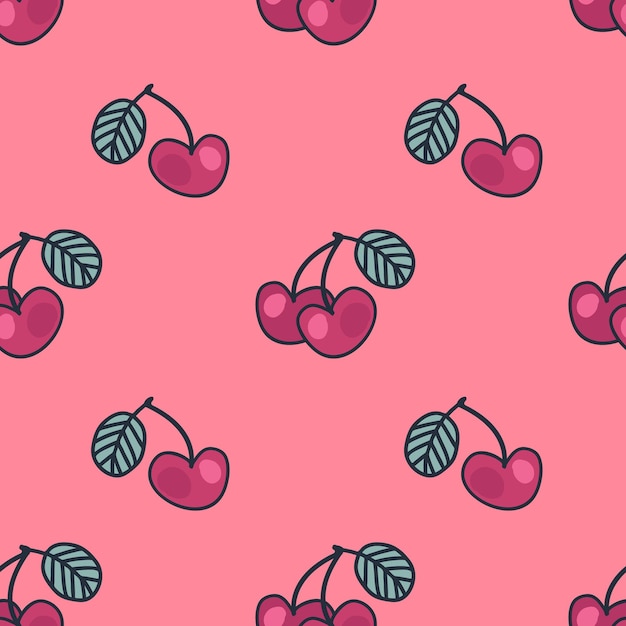 Patrón vectorial sin costuras con cerezas garabateadas de estilo retro Impresión perfecta para etiquetas de tarjetas papel de tela textil Ilustración dibujada a mano