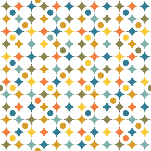 Patrón vectorial sin costuras con círculos y formas abstractas retro vintage sobre fondo blanco