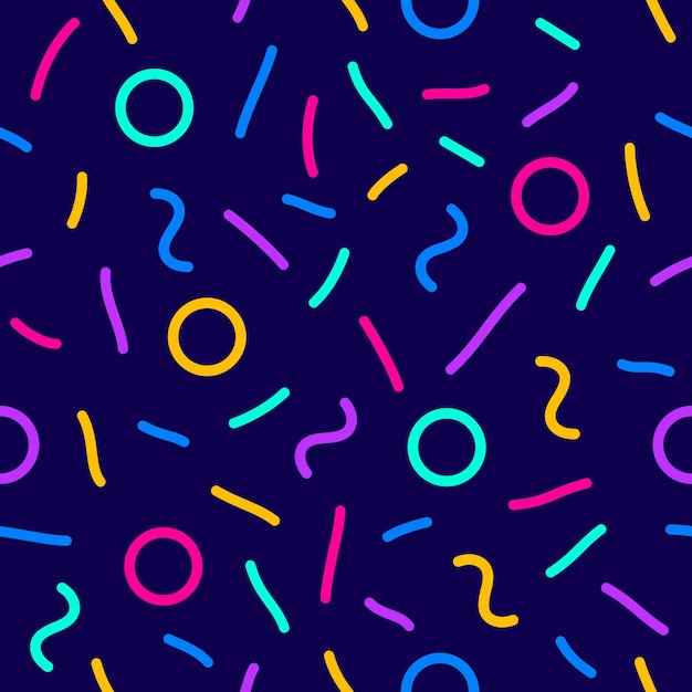 Patrón vectorial sin costuras de confeti fondo de estilo infantil con diferentes formas vectoriales geométricas