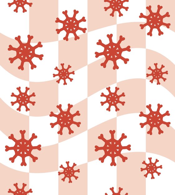 Patrón vectorial sin costuras de copo de nieve en el tablero de ajedrez