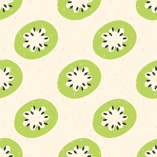 Patrón vectorial sin costuras sin costuras con rebanadas de kiwi con textura de estilo retro Impresión perfecta para etiquetas de tarjetas papel de tela textil Ilustración dibujada a mano
