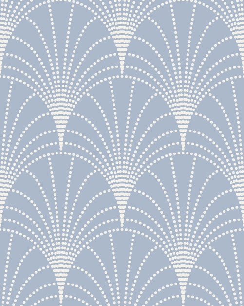 Patrón vectorial sin costuras con estallido de sol art déco formado por una línea punteada blanca sobre un fondo azul