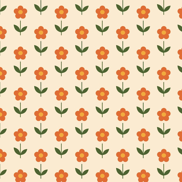 Patrón vectorial sin costuras en estilo retro de los años 70 Flores con formas simples margarita abstracta