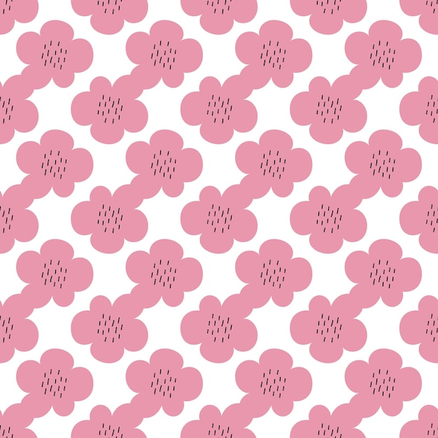 Patrón vectorial sin costuras floral con flores Flora de primavera Estilo infantil simple dibujado a mano