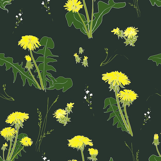 Patrón vectorial sin costuras con flores de diente de león