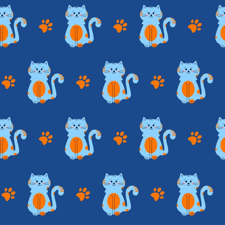 Vector patrón vectorial sin costuras con un gato azul sobre un fondo azul