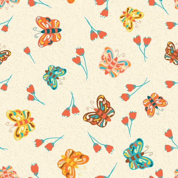 Patrón vectorial sin costuras con mariposas y flores Envases de embalaje textil