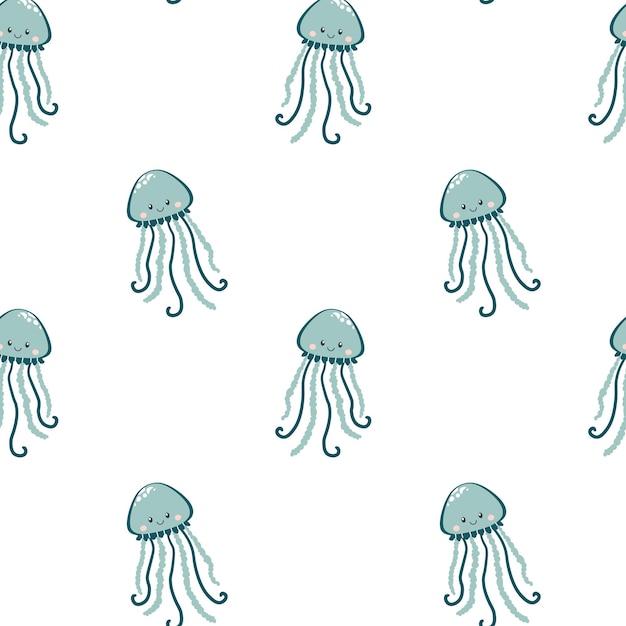 Patrón vectorial sin costuras Medusas lindas Para productos infantiles en fondo blanco Animales marinos