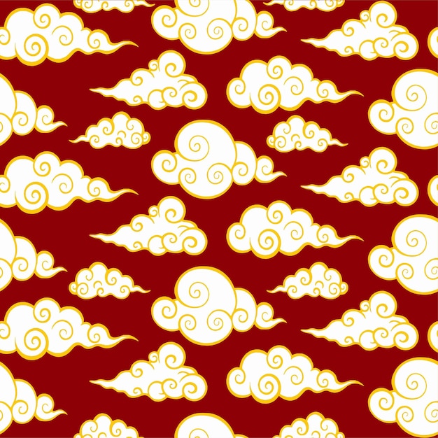 Patrón vectorial sin costuras de nubes orientales dibujadas a mano arte chino