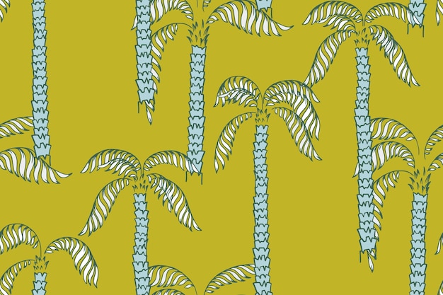 Patrón vectorial sin costuras con palmeras abstractas dibujadas a mano en un fondo de color verde ensalada