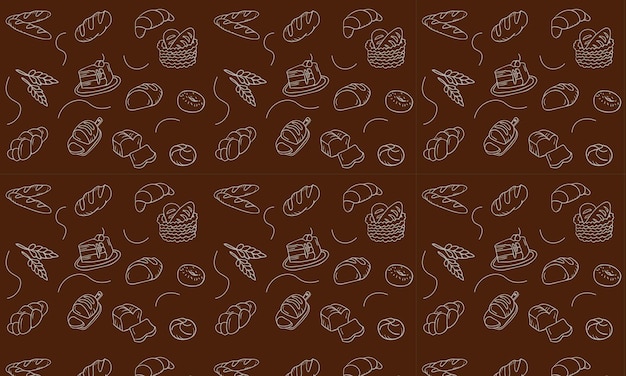 Patrón vectorial sin costuras con productos de panadería y pasteles dibujados a mano