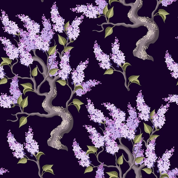Patrón vectorial sin costuras con ramas de lila púrpura