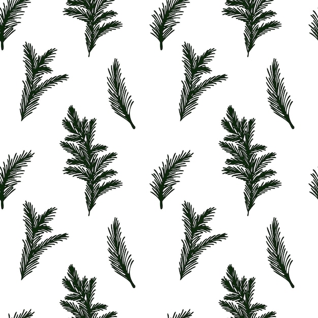 Patrón vectorial sin costuras con ramas de pino verde ideal para diseños con temas navideños e invernales