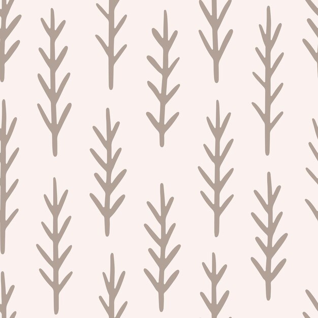 Patrón vectorial sin costuras con ramitas de coníferas fondo beige neutro embalaje textil para vivero
