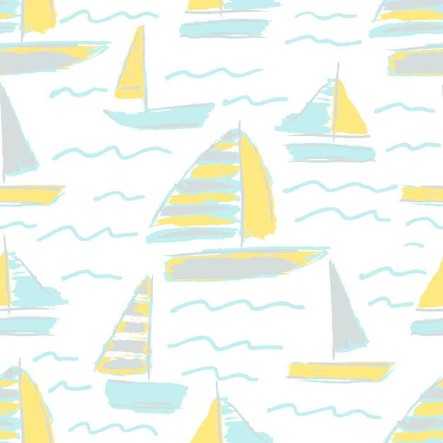 Patrón vectorial sin costuras con yates de vela dibujados a mano Fondo de verano para el diseño de telas