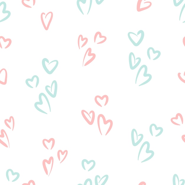 Patrón vectorial dibujado a mano corazones pastel lindos sobre un fondo blanco
