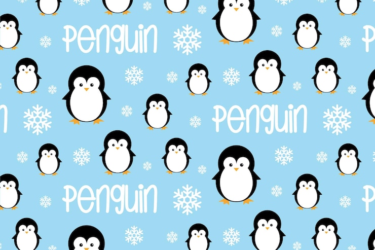 Patrón vectorial de dibujos animados de pingüino sin costuras