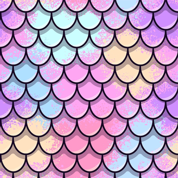 Patrón vectorial con escamas de sirena rosadas y azules