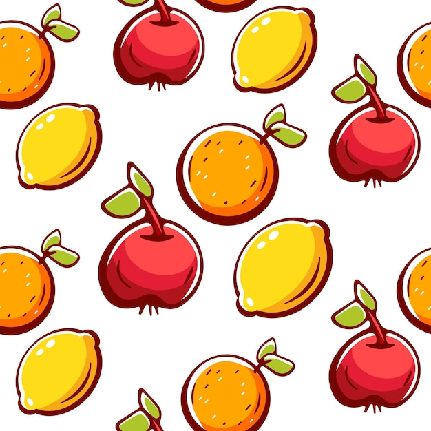 Patrón vectorial en estilo de dibujos animados con manzanas y cítricos