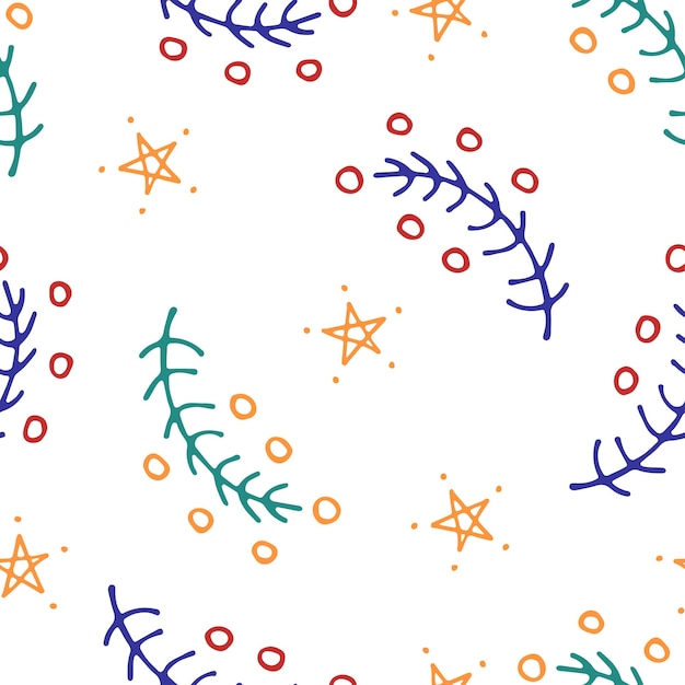 Vector patrón vectorial festivo brillante ornamento de dibujos animados de ramitas coloridas para regalos de envolturas textiles impresas