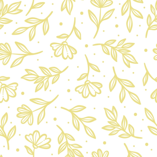 Patrón vectorial floral amarillo hojas de patrón de garabateo de flores repetidas sin costuras y