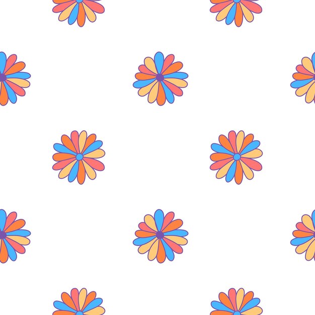 Patrón vectorial con flores multicolores con estilo hippie naturaleza botánica elegante ilustración moderna para carteles envoltura de regalos ropa adolescentes