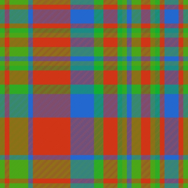 Patrón vectorial de fondo de tela a cuadros sin costuras con una textura de tartán textil en colores rojo y verde