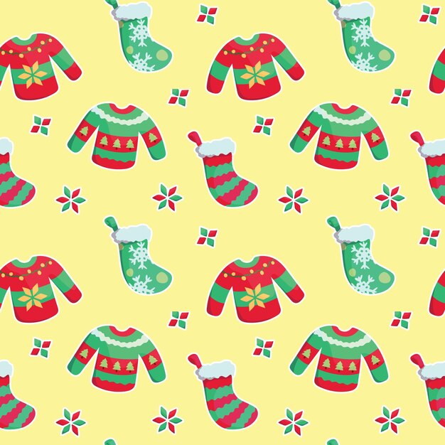 Patrón vectorial sin inconvenientes de suéteres y medias festivas, celebración de Navidad y Año Nuevo