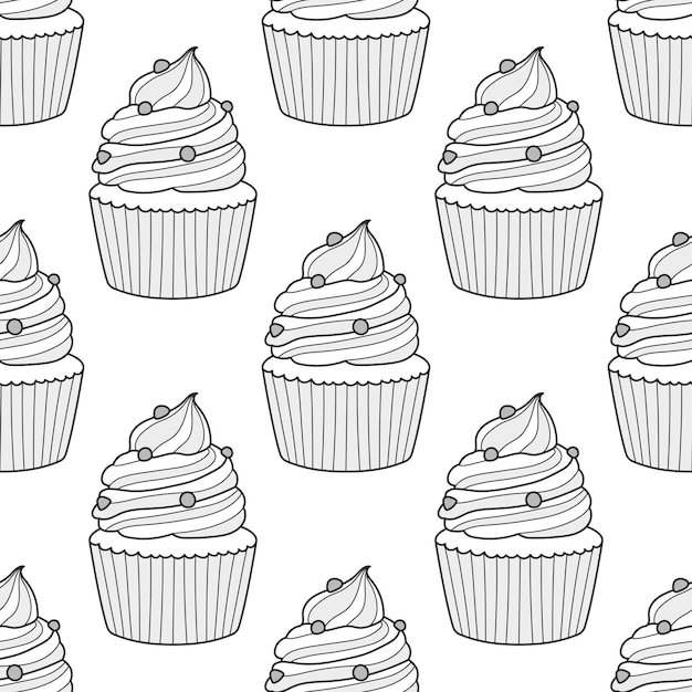 Patrón vectorial, muffin lindo