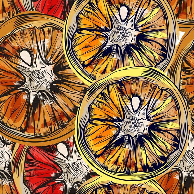 Patrón vectorial con naranjas dibujadas a mano