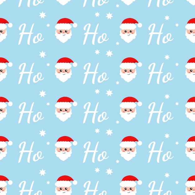 Patrón vectorial de Navidad con Papá Noel Ho y estrellas blancas sobre un fondo azul