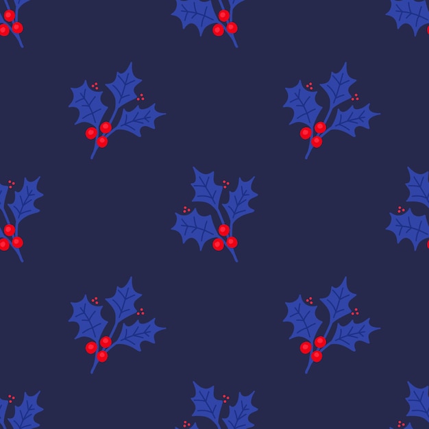 Patrón vectorial con ramitas de acebo de Navidad hojas flores ramitas de árbol de Navidad en un estilo de garabato