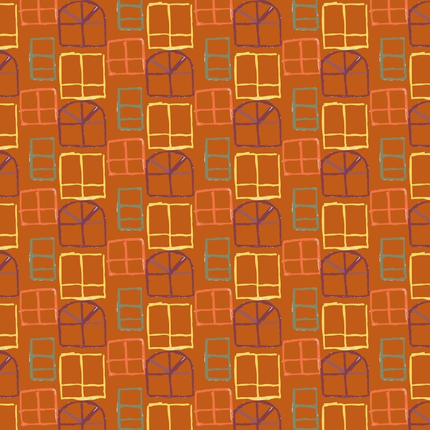 Vector patrón de ventana en fondo de ladrillo naranja