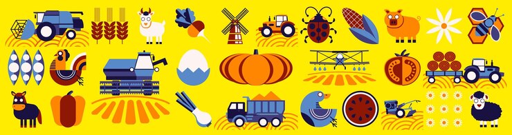 Patrón de verano Agricultura ganadería Estilo de mosaico antiguo Formas geométricas simples